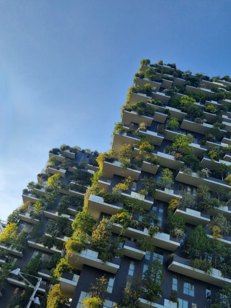 a building with many trees on the roof